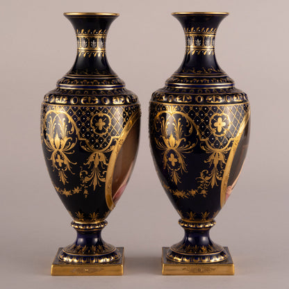 Vienna "Cobalt & gold vases (pair)"