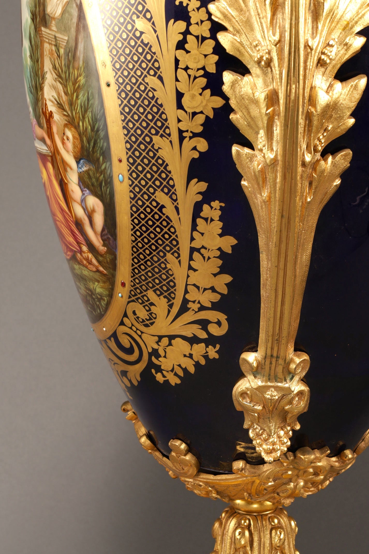 Cobalt-Glazed and Gilt Covered Urn with Madonna and Angels design