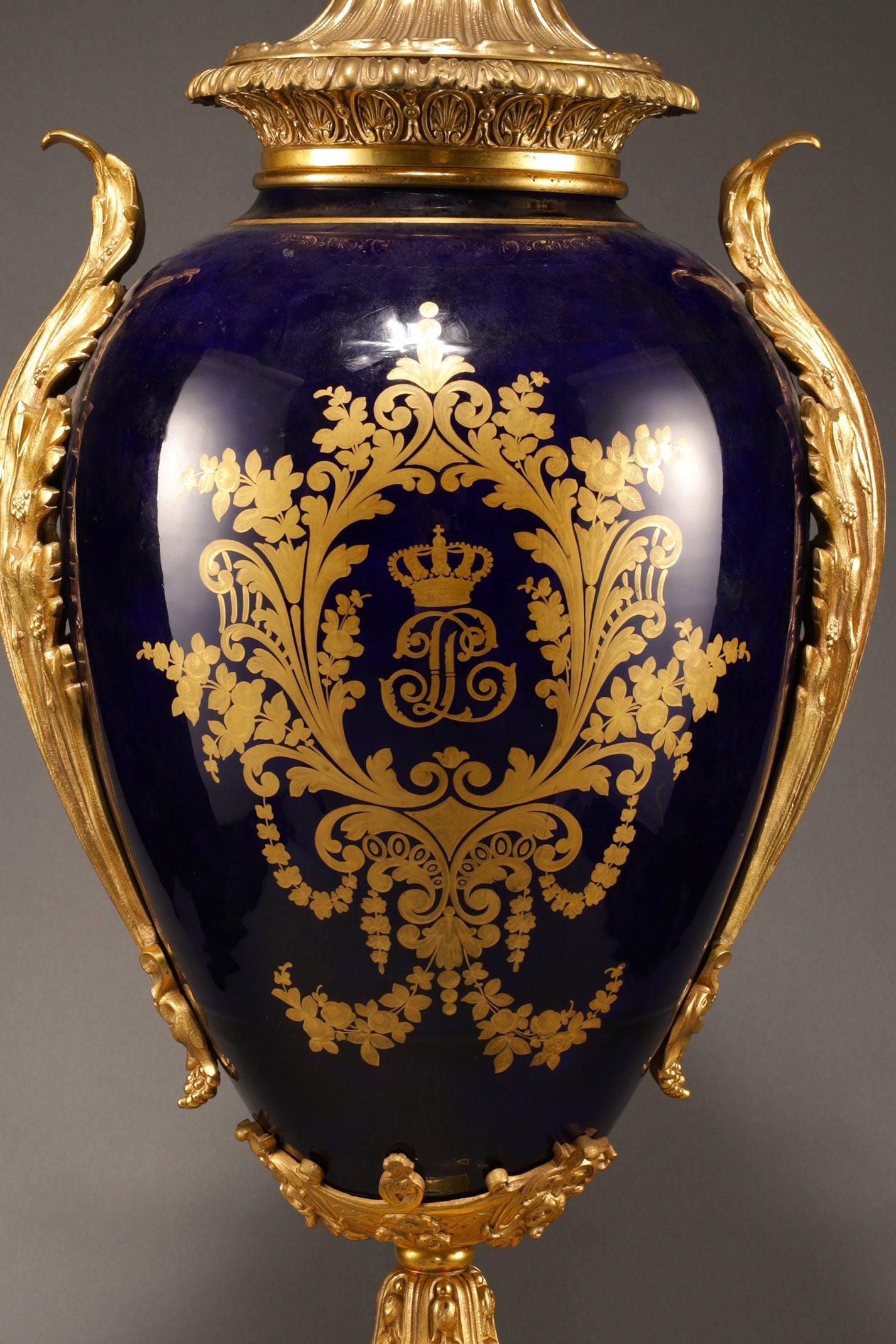 Cobalt-Glazed and Gilt Covered Urn with Madonna and Angels design