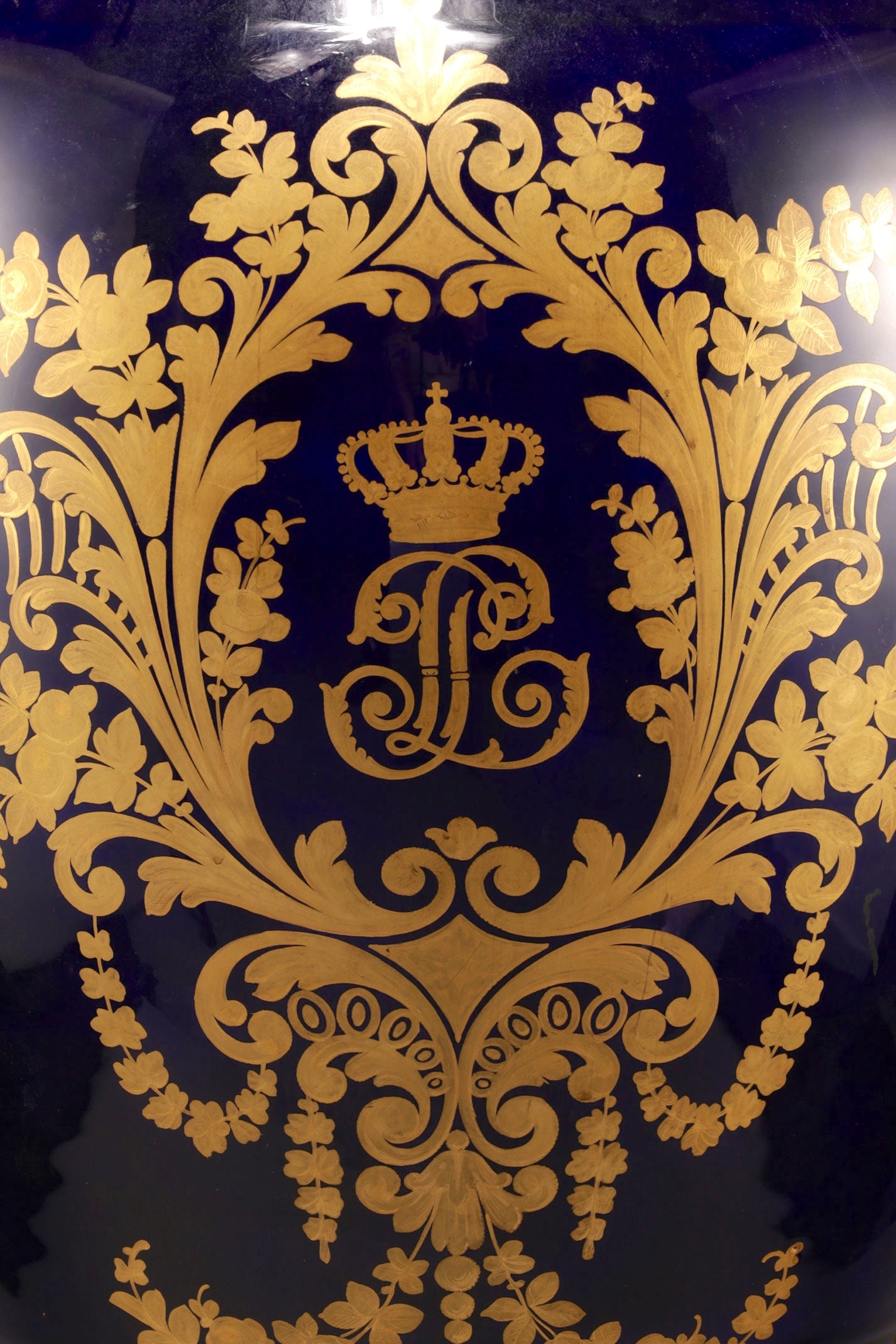 Cobalt-Glazed and Gilt Covered Urn with Madonna and Angels design