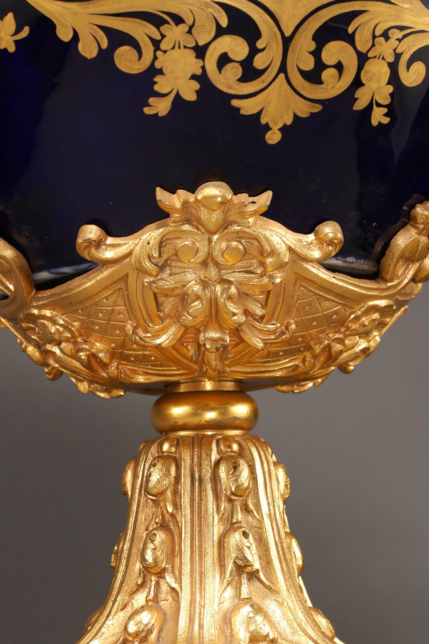 Cobalt-Glazed and Gilt Covered Urn with Madonna and Angels design