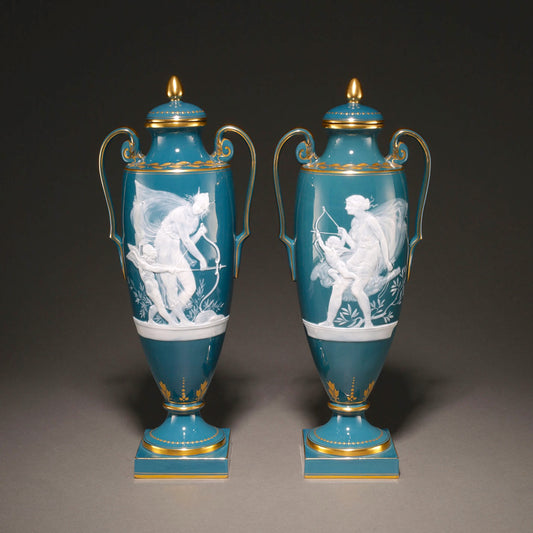 MINTON / Pate-Sur-Pate Vase with Lid (Pair ) [G0404]