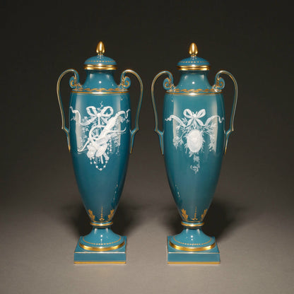 MINTON / Pate-Sur-Pate Vase with Lid (Pair ) [G0404]