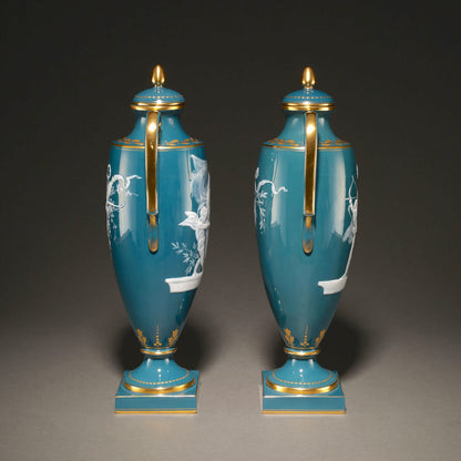 MINTON / Pate-Sur-Pate Vase with Lid (Pair ) [G0404]