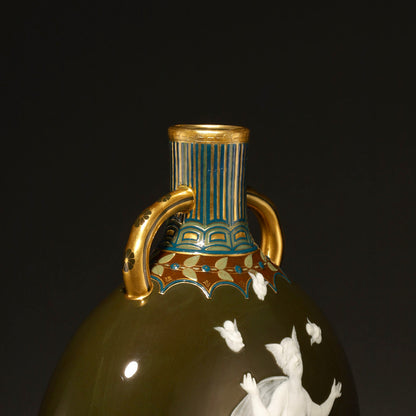 MINTON / Pate-Sur-Pate Vase " Acrobatic Goddess and Cupid " [G0410]
