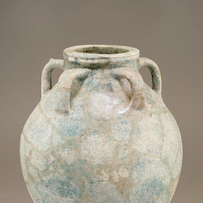 Blue-Glazed Persian Jar with Lug Handles and Silver Iridescence