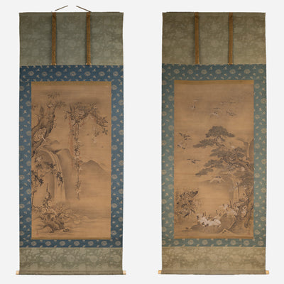 [K0138] 狩野常信 (1636 - 1713 ) / 百鶴百猿　双幅