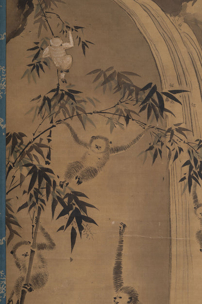 [K0138] Kano Tsunenobu (1636–1713) / One Hundred Cranes and One Hundred Monkeys, a Pair of Hanging Scrolls