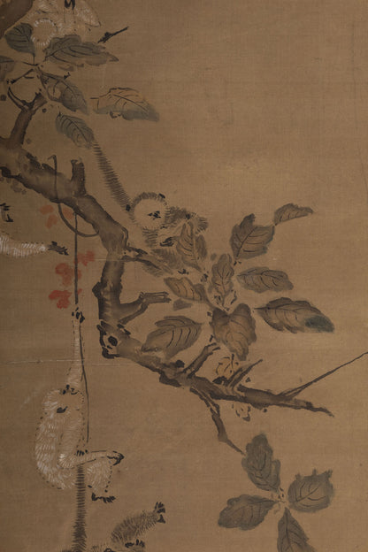[K0138] Kano Tsunenobu (1636–1713) / One Hundred Cranes and One Hundred Monkeys, a Pair of Hanging Scrolls