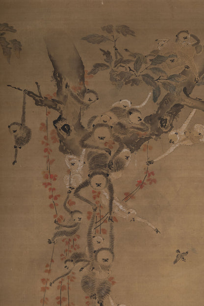 [K0138] Kano Tsunenobu (1636–1713) / One Hundred Cranes and One Hundred Monkeys, a Pair of Hanging Scrolls