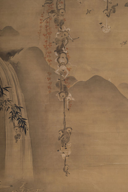 [K0138] Kano Tsunenobu (1636–1713) / One Hundred Cranes and One Hundred Monkeys, a Pair of Hanging Scrolls