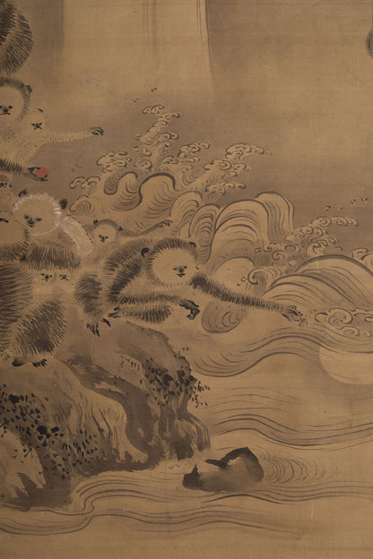 [K0138] Kano Tsunenobu (1636–1713) / One Hundred Cranes and One Hundred Monkeys, a Pair of Hanging Scrolls