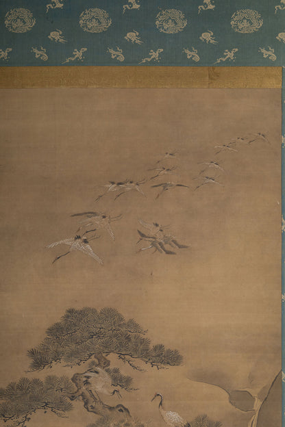 [K0138] Kano Tsunenobu (1636–1713) / One Hundred Cranes and One Hundred Monkeys, a Pair of Hanging Scrolls