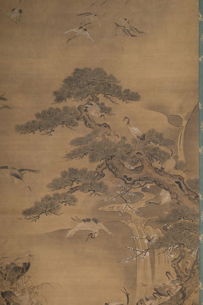 [K0138] Kano Tsunenobu (1636–1713) / One Hundred Cranes and One Hundred Monkeys, a Pair of Hanging Scrolls