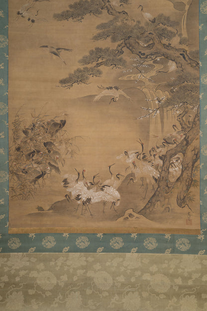 [K0138] Kano Tsunenobu (1636–1713) / One Hundred Cranes and One Hundred Monkeys, a Pair of Hanging Scrolls