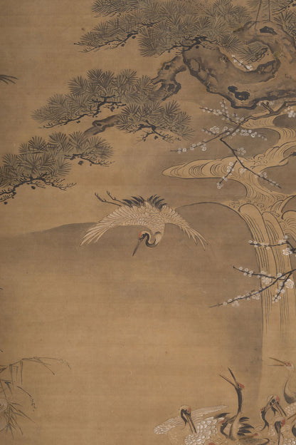[K0138] Kano Tsunenobu (1636–1713) / One Hundred Cranes and One Hundred Monkeys, a Pair of Hanging Scrolls
