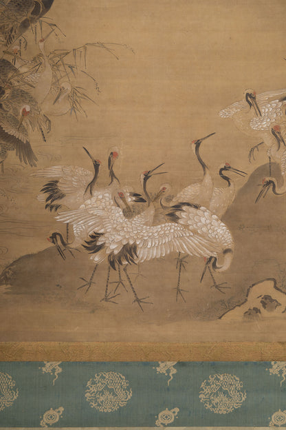[K0138] Kano Tsunenobu (1636–1713) / One Hundred Cranes and One Hundred Monkeys, a Pair of Hanging Scrolls