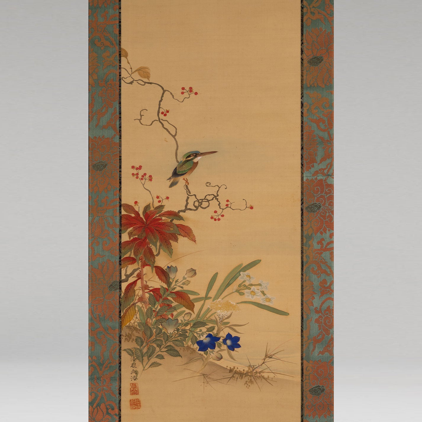 佐竹永海 ( 会津 1803-1874 ) / 花鳥画双幅 [K0417]