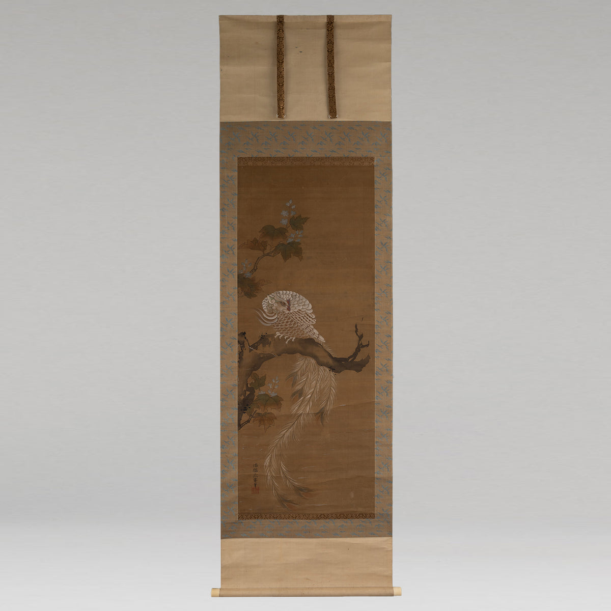 [K0434] Kano Eiun (?–1697) / Peacocks and Peonies; Phoenix and Paulownia, a Pair of Hanging Scrolls