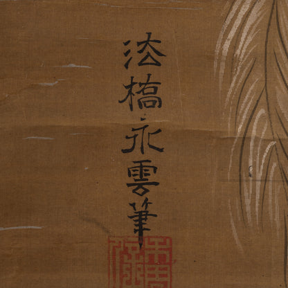 [K0434] Kano Eiun (?–1697) / Peacocks and Peonies; Phoenix and Paulownia, a Pair of Hanging Scrolls