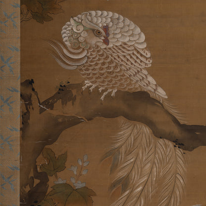 [K0434] Kano Eiun (?–1697) / Peacocks and Peonies; Phoenix and Paulownia, a Pair of Hanging Scrolls
