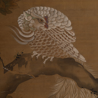 [K0434] Kano Eiun (?–1697) / Peacocks and Peonies; Phoenix and Paulownia, a Pair of Hanging Scrolls
