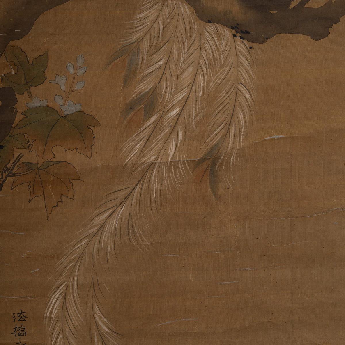 [K0434] Kano Eiun (?–1697) / Peacocks and Peonies; Phoenix and Paulownia, a Pair of Hanging Scrolls