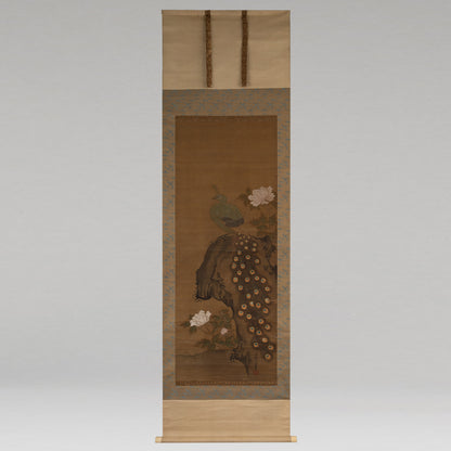 [K0434] Kano Eiun (?–1697) / Peacocks and Peonies; Phoenix and Paulownia, a Pair of Hanging Scrolls