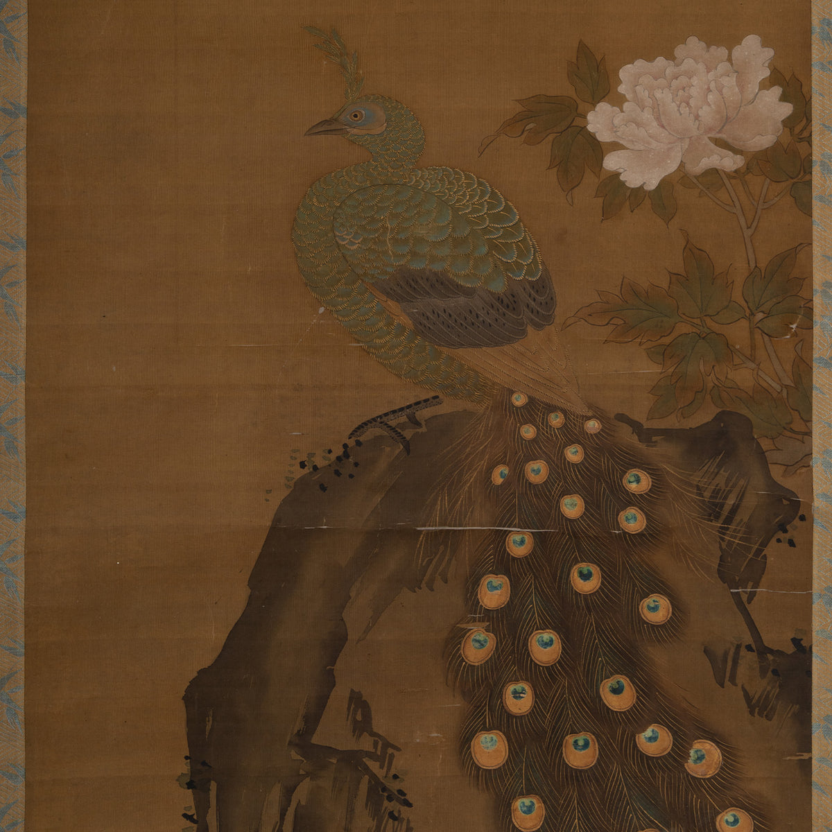 [K0434] Kano Eiun (?–1697) / Peacocks and Peonies; Phoenix and Paulownia, a Pair of Hanging Scrolls