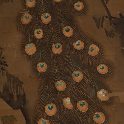 [K0434] Kano Eiun (?–1697) / Peacocks and Peonies; Phoenix and Paulownia, a Pair of Hanging Scrolls