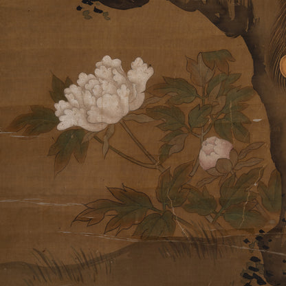 [K0434] Kano Eiun (?–1697) / Peacocks and Peonies; Phoenix and Paulownia, a Pair of Hanging Scrolls