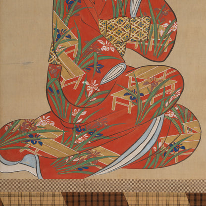 [K0526] 肉筆元祿美人畫題贊掛軸