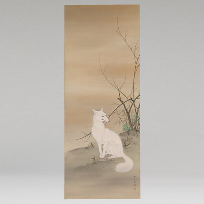 [K0527] Gyokkei Mochizuki (1874–1938) / White Fox on a Spring Evening