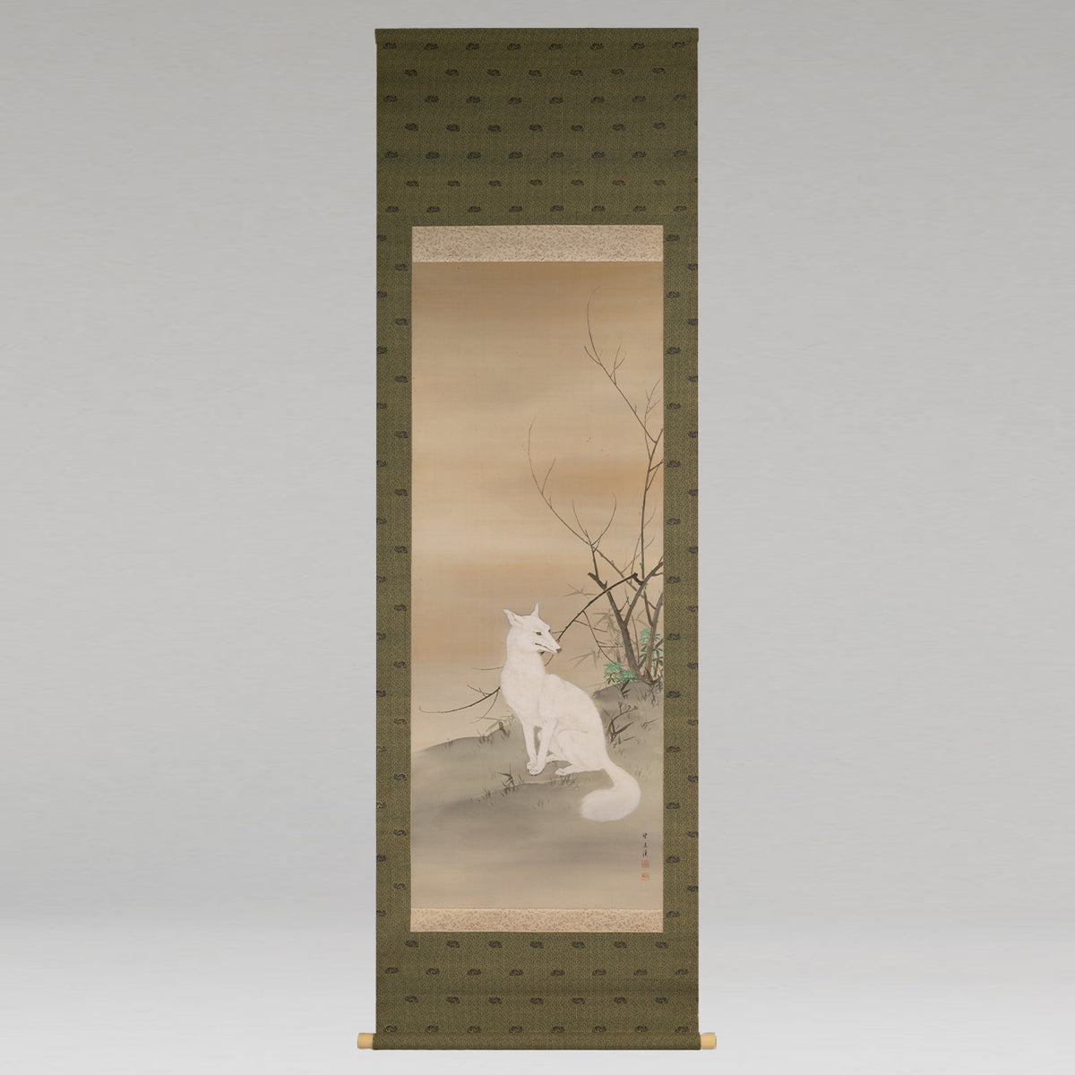 [K0527] Gyokkei Mochizuki (1874–1938) / White Fox on a Spring Evening