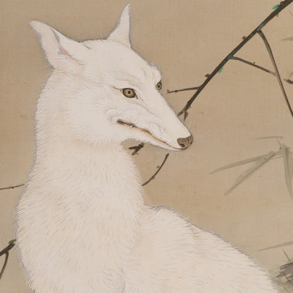 [K0527] Gyokkei Mochizuki (1874–1938) / White Fox on a Spring Evening