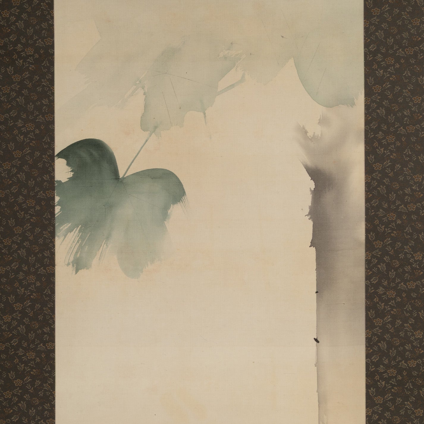 [K0532] 渡邊省亭／葛與小鳥圖掛軸