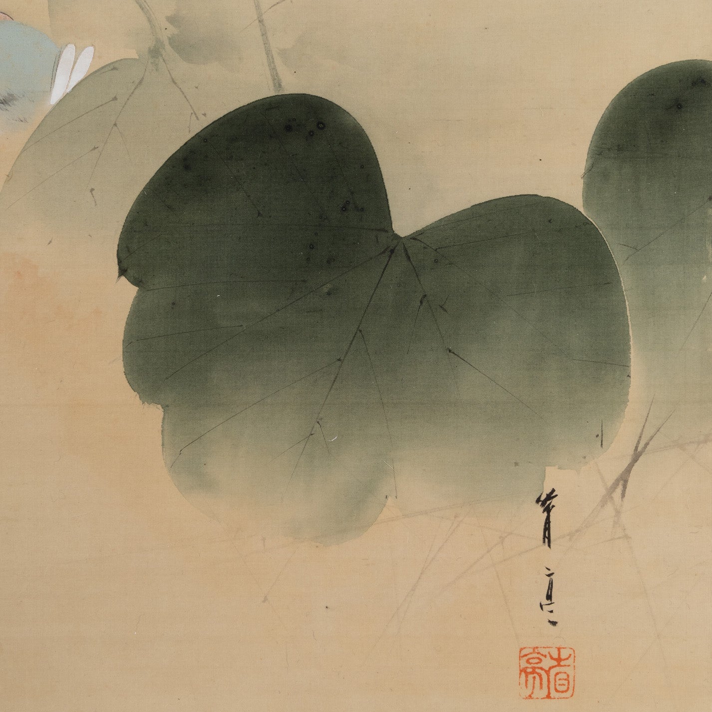 [K0532] 渡邊省亭／葛與小鳥圖掛軸