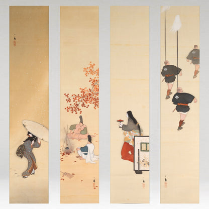 [K0533] 岩佐古香（愛知縣，1884–1951）／秋冬景四幅對掛軸