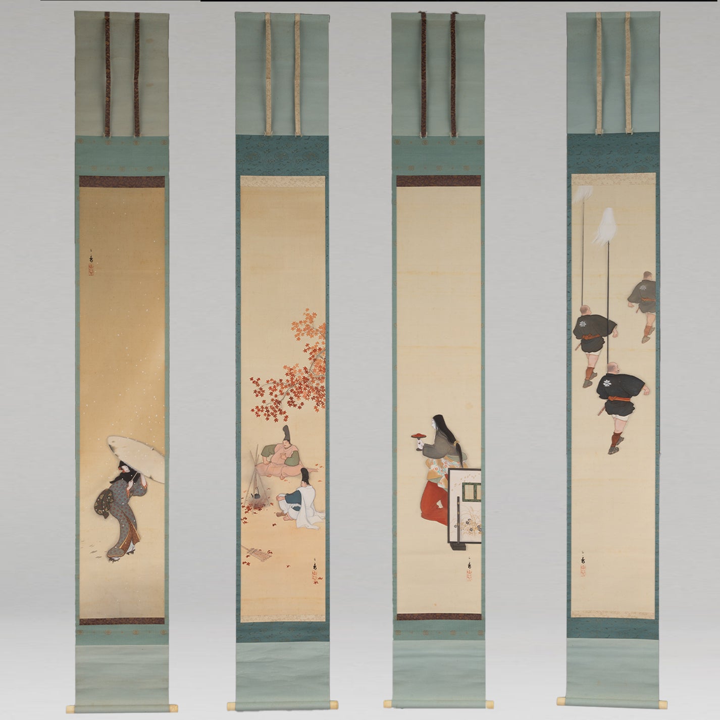 [K0533] 岩佐古香（愛知縣，1884–1951）／秋冬景四幅對掛軸
