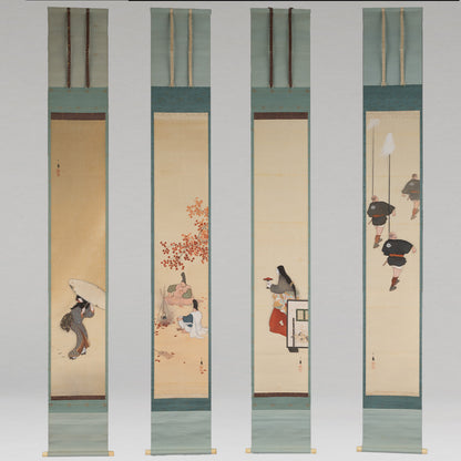 [K0533] 岩佐古香（愛知縣，1884–1951）／秋冬景四幅對掛軸