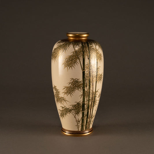 Kyo-Satsuma Vase with Gold Brocade and Bamboo Design
