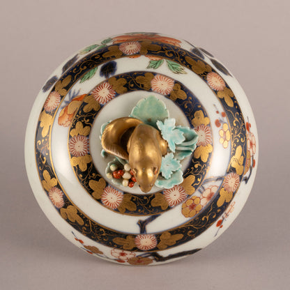 Colored and gold painted squirrel knob lidded container [L0071]
