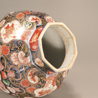 Old Imari Polychrome Porcelain Jar with Floral Motifs