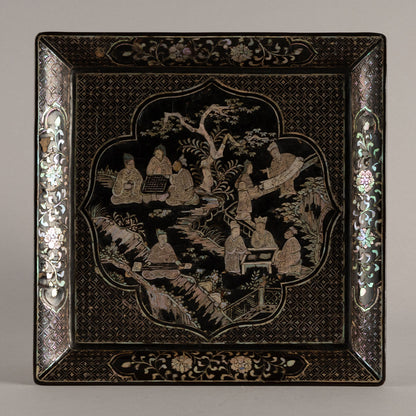 螺鈿人物四方盤