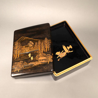 蒔絵下鴨神社図 文庫・硯箱 (2点一組)