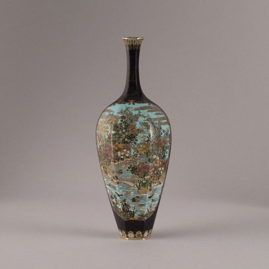 Shippo flower vase with floral and bird motif