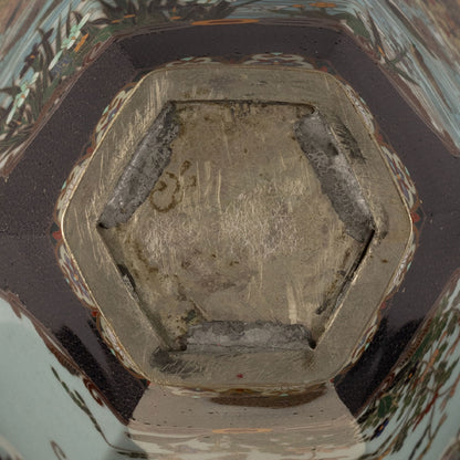 Enamel flower vase with floral and bird motif