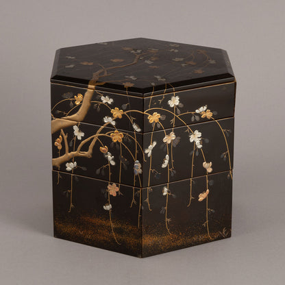 蒔絵嵐山文六角提重