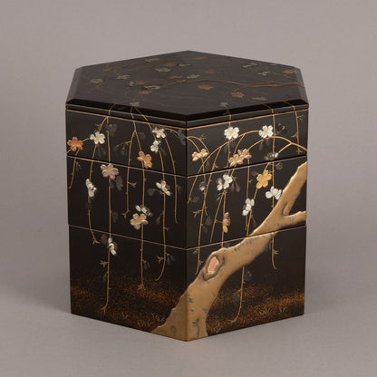 蒔絵嵐山文六角提重