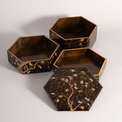 蒔絵嵐山文六角提重